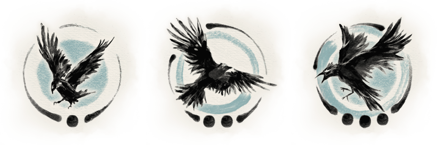 Stylized crows in flight