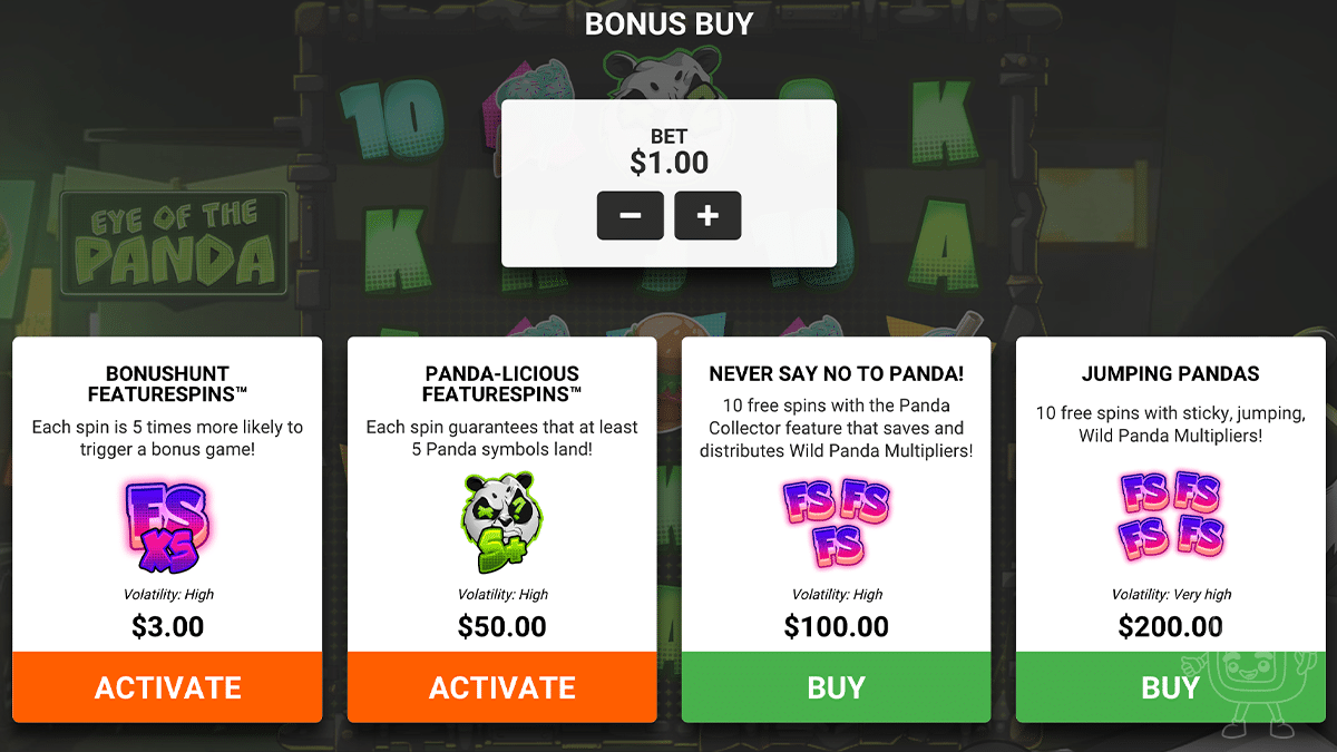 eye of the panda bonus buy options