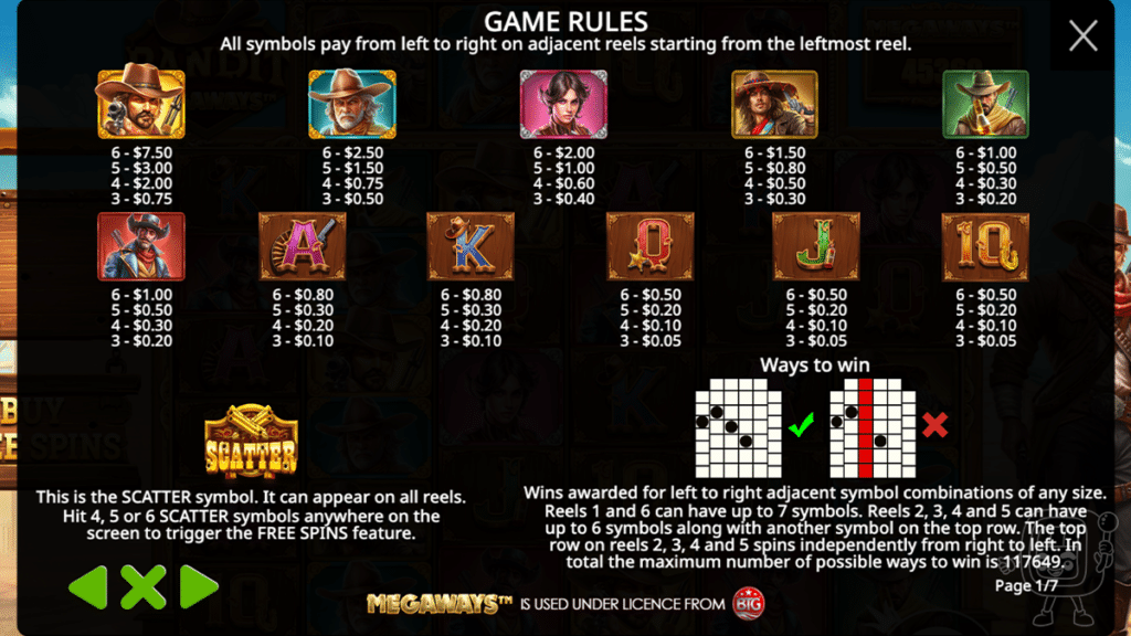 bandit megaways slot symbols