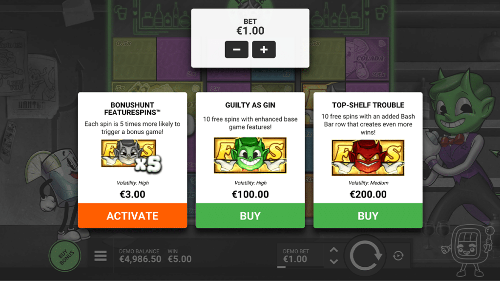 booze bash slot bonus buy options