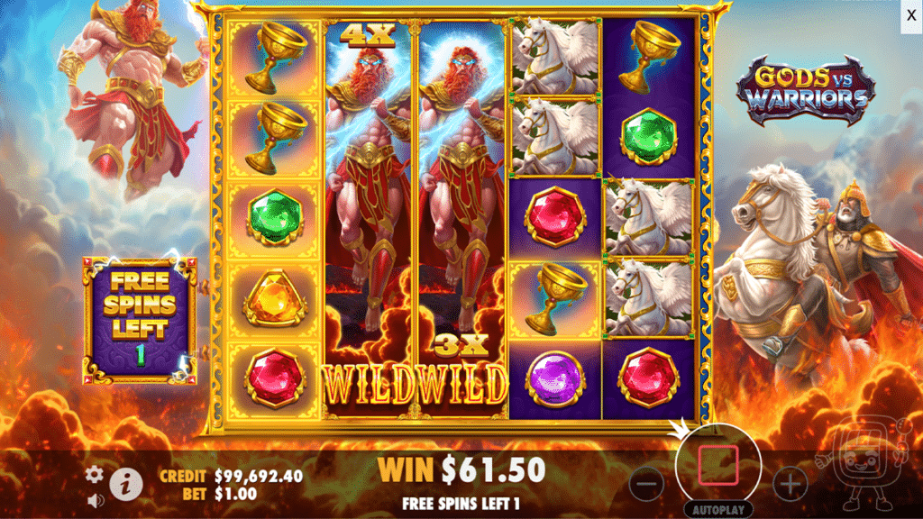 gods vs warriors slot free spins bonus
