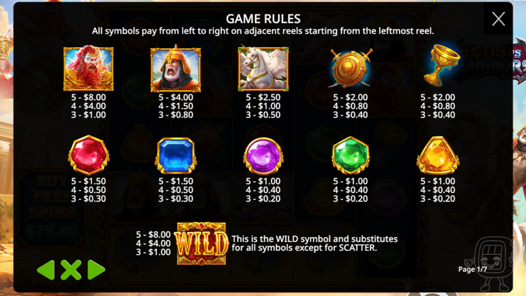gods vs warriors slot symbols