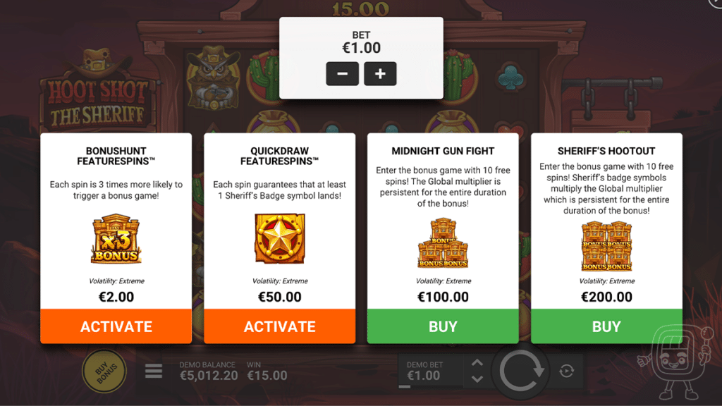 hoot shot the sheriff slot bonus buy options