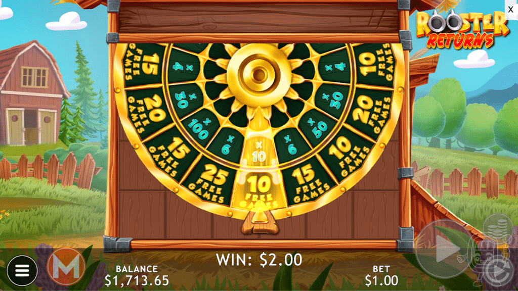 rooster returns slot massive studios free spins wheel