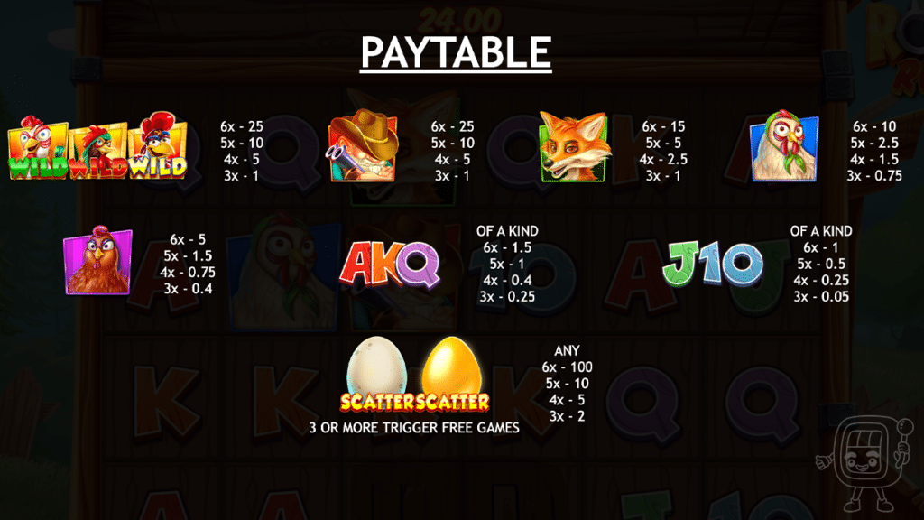 rooster returns slot massive studios paytable