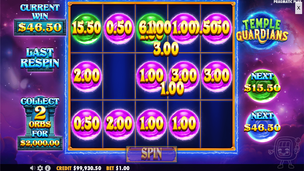 temple guardians slot bonus round respins feature