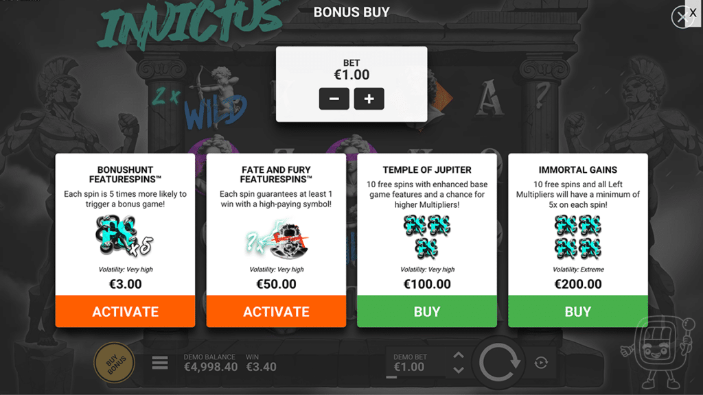 invictus slot bonus buy options