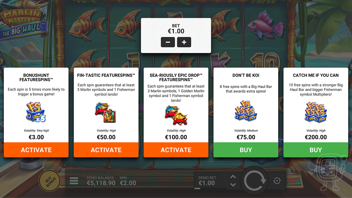 marlin masters the big haul slot free demo hacksaw gaming bonus buy options