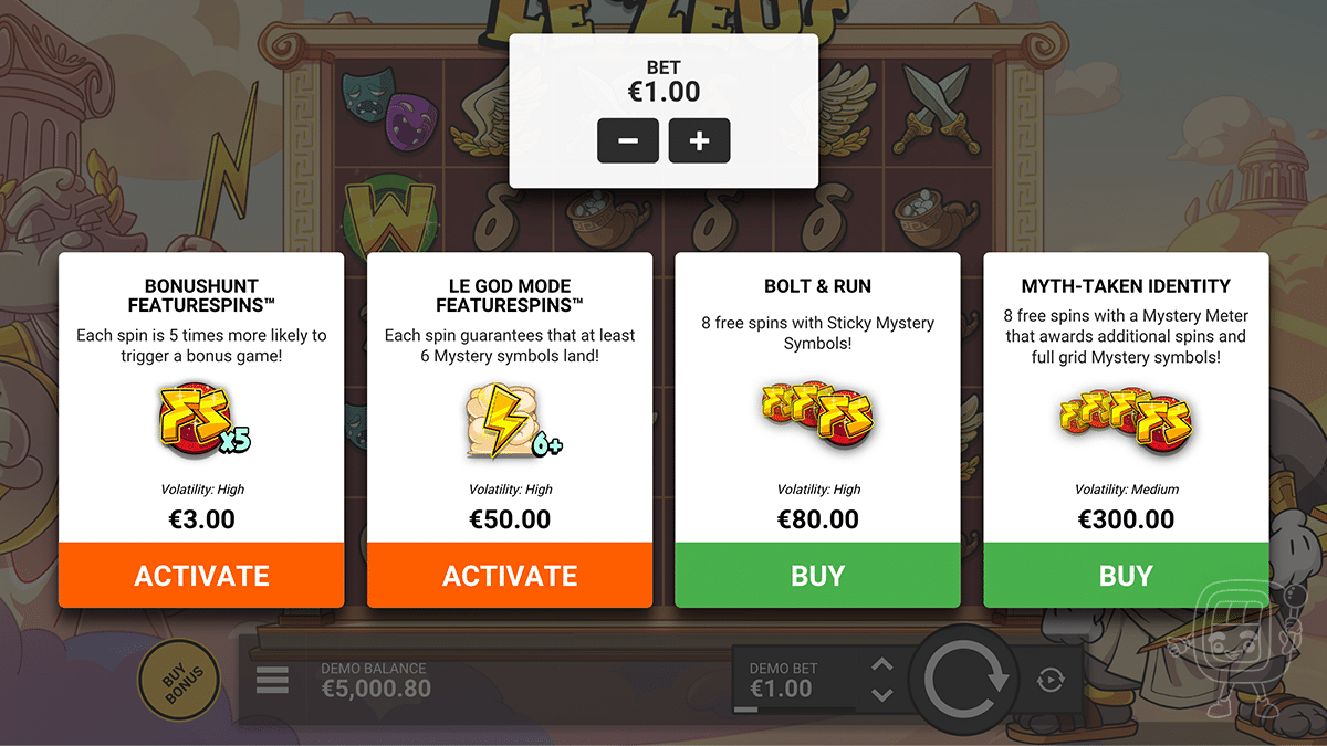 le zeus slot bonus buy options