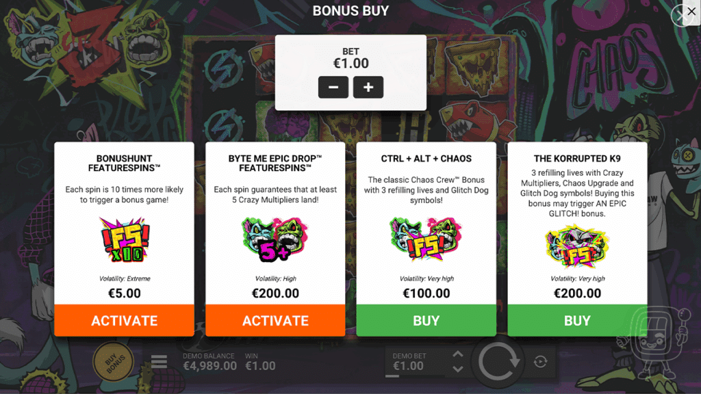 chaos crew 3 slot bonuses
